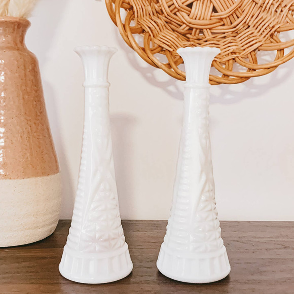 Set of 2 Vintage Milk Glass White Candlesticks